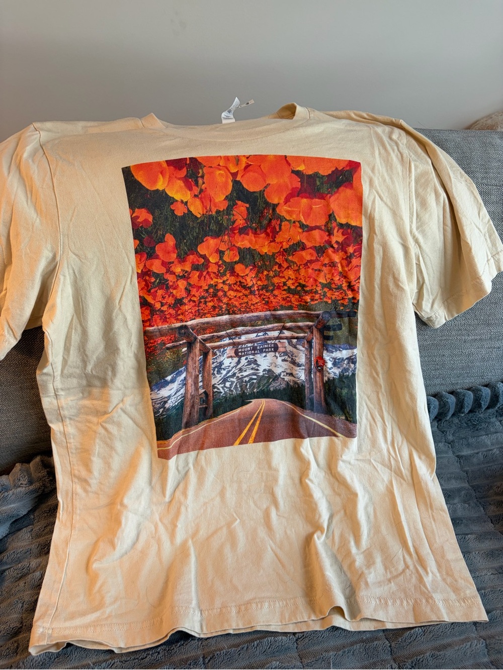 Bella Canvas Beige Tee with Vibrant Orange-Red Road Print